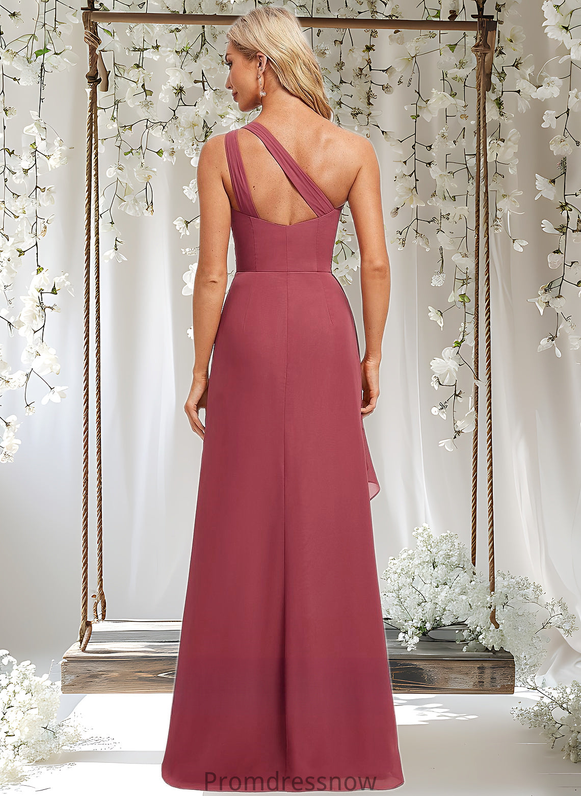 Angela A-line One Shoulder Floor-Length Chiffon Bridesmaid Dress With Ruffle HPP0025824