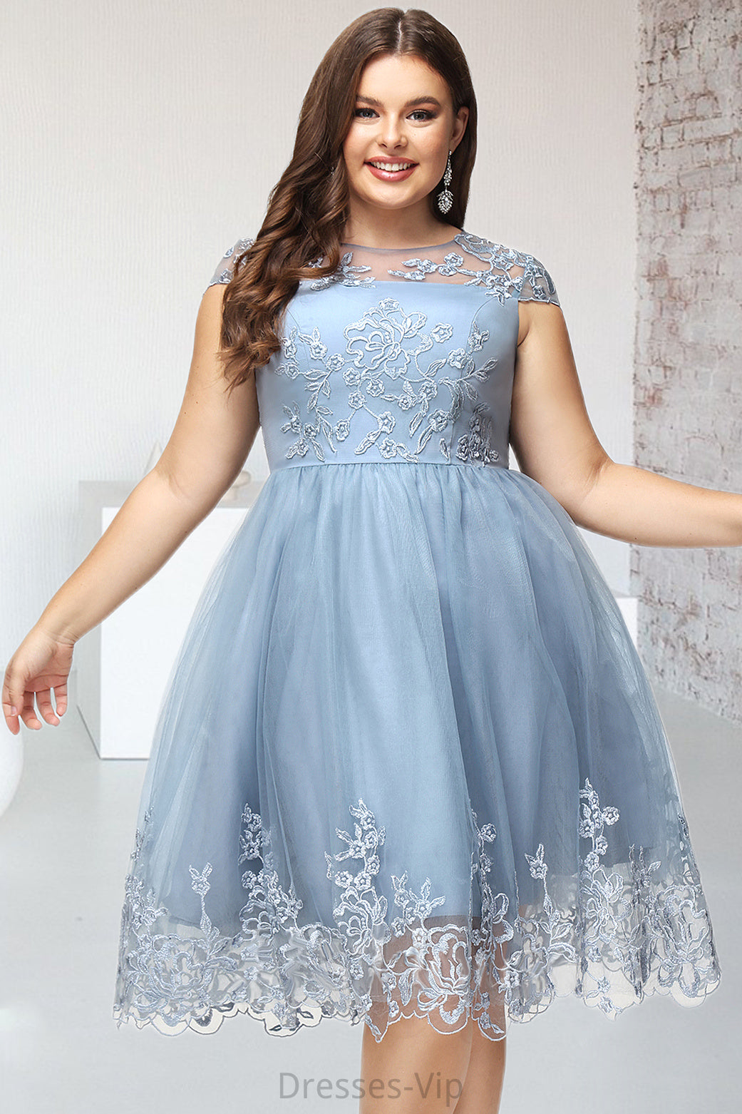 Ariana A-line Scoop Knee-Length Lace Tulle Homecoming Dress With Sequins HPP0020579