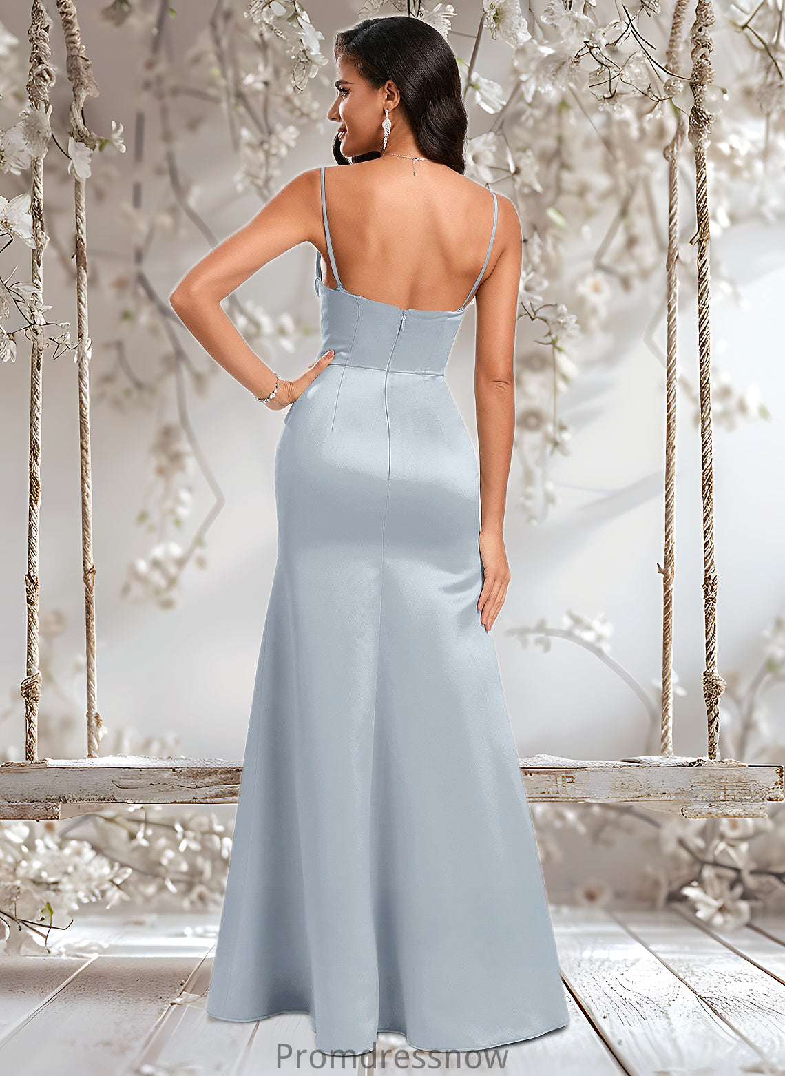 Margery Trumpet/Mermaid Off the Shoulder Square Floor-Length Satin Prom Dresses With Ruffle HPP0025883