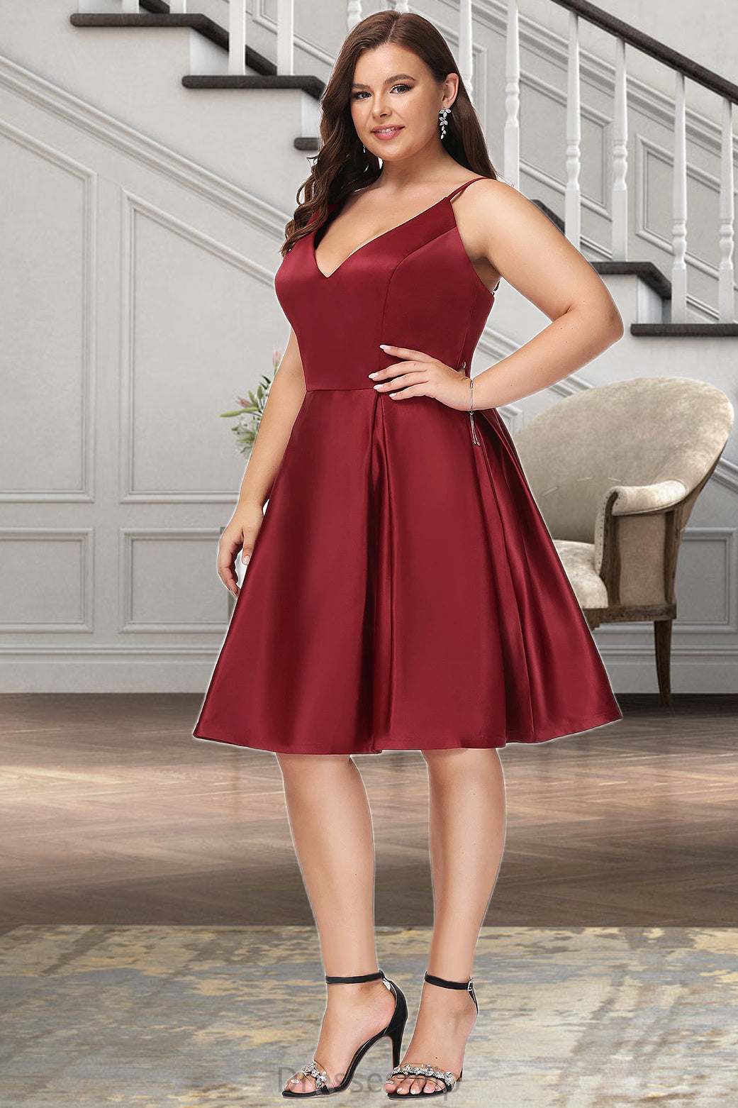 Juliette A-line V-Neck Short/Mini Satin Homecoming Dress HPP0020542