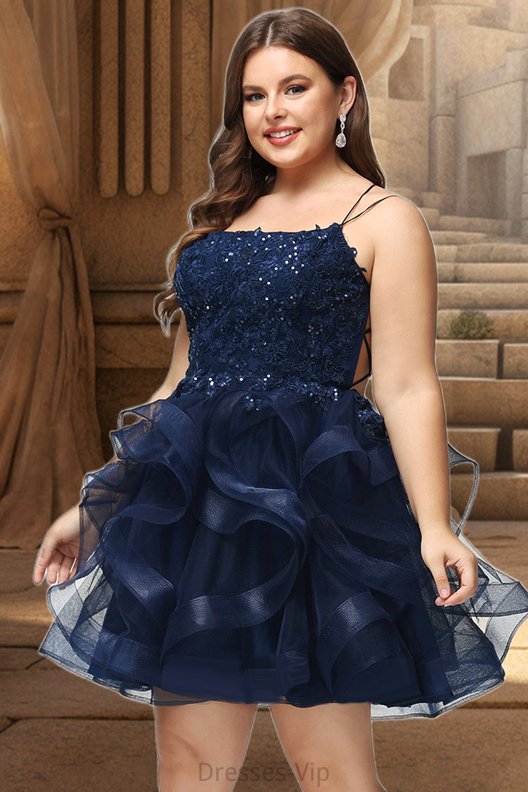 Eliana Ball-Gown/Princess Scoop Short/Mini Lace Tulle Homecoming Dress With Sequins HPP0020510