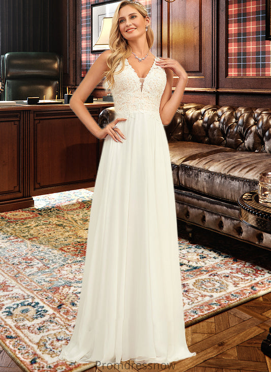 Maren A-Line V-neck Sweep Train Chiffon Lace Wedding Dress With Lace HPP0013677