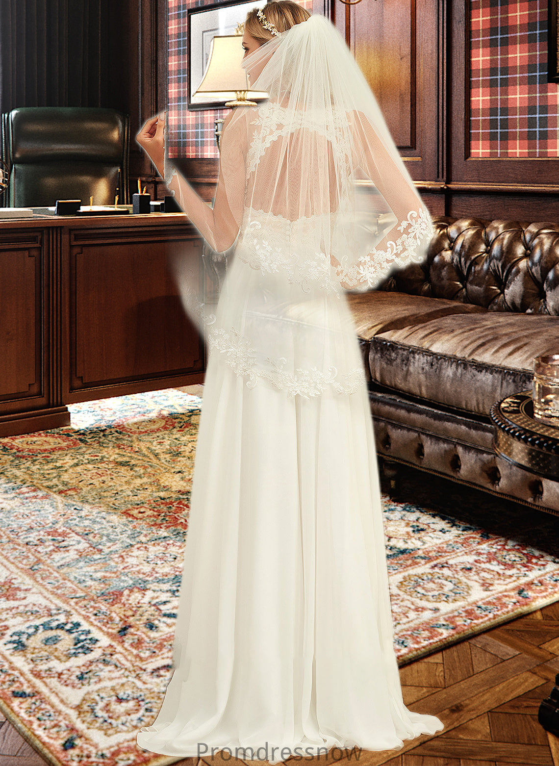 Maren A-Line V-neck Sweep Train Chiffon Lace Wedding Dress With Lace HPP0013677