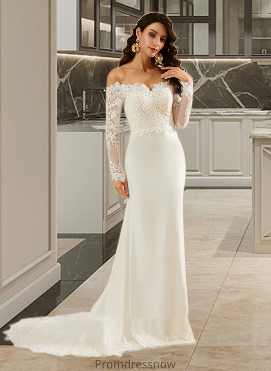 Regan Trumpet/Mermaid Off-the-Shoulder Court Train Wedding Dress With Lace HPP0013680