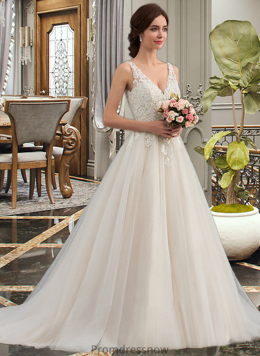 Jaylin Ball-Gown/Princess V-neck Court Train Tulle Wedding Dress HPP0013682