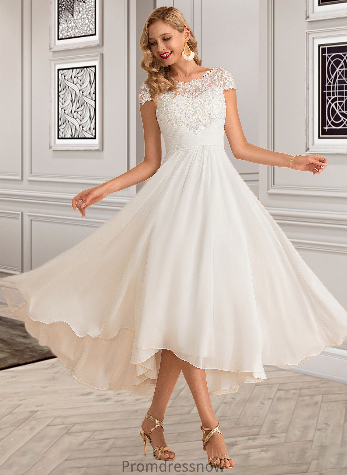 Lena A-Line Scoop Neck Asymmetrical Chiffon Wedding Dress HPP0013683