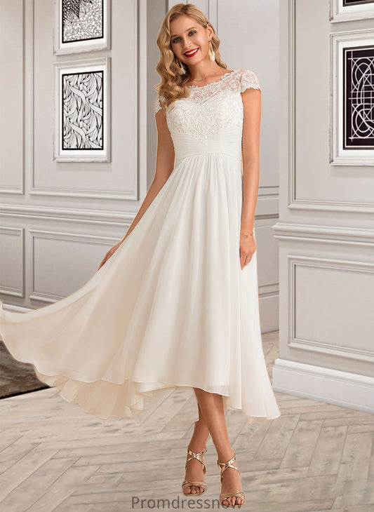 Lena A-Line Scoop Neck Asymmetrical Chiffon Wedding Dress HPP0013683