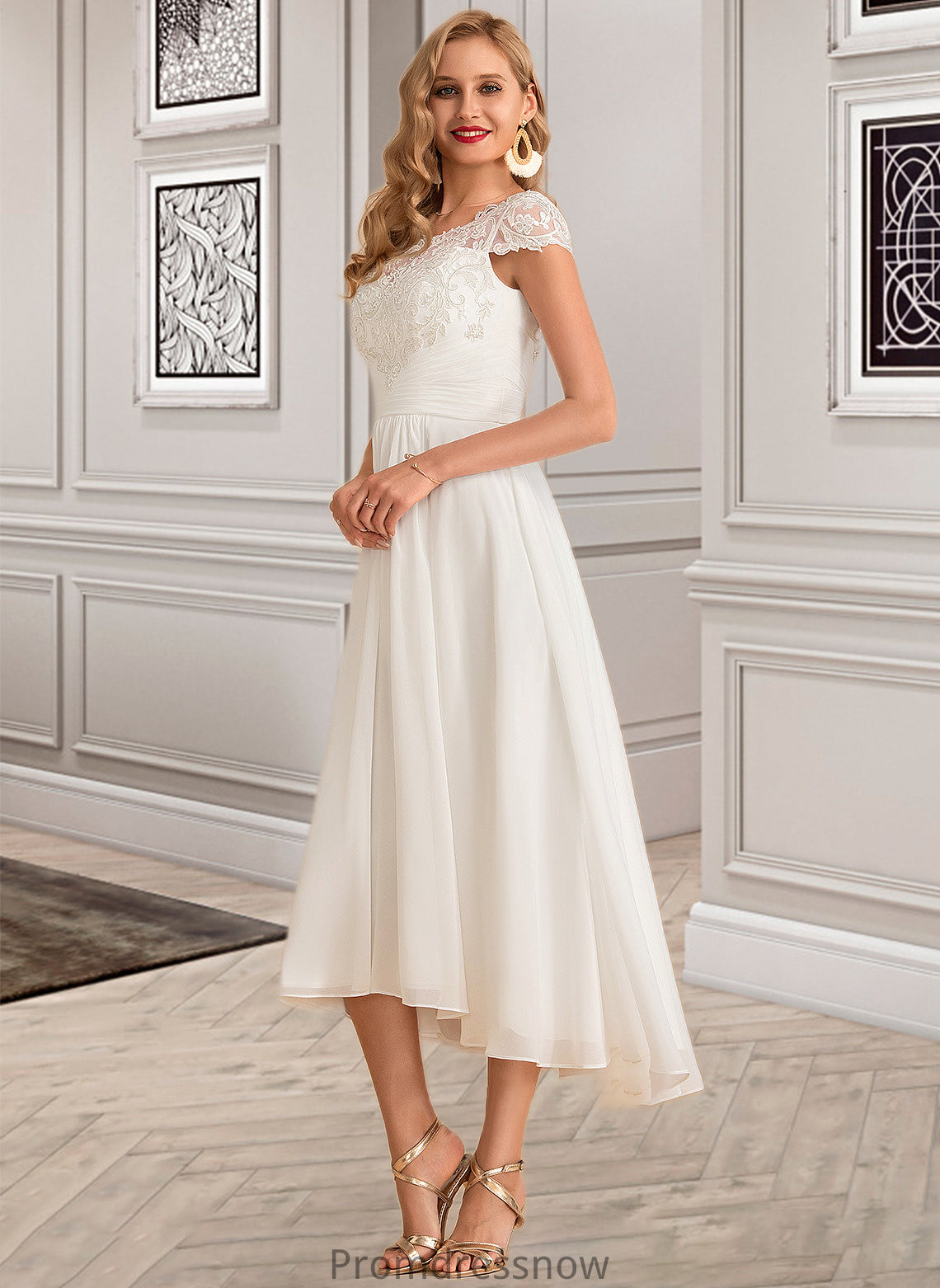 Lena A-Line Scoop Neck Asymmetrical Chiffon Wedding Dress HPP0013683