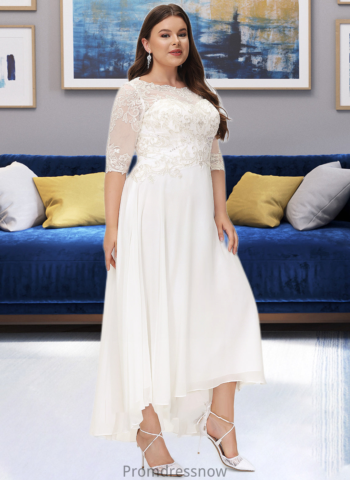 Ayana A-Line Scoop Neck Asymmetrical Chiffon Wedding Dress With Beading Sequins HPP0013686