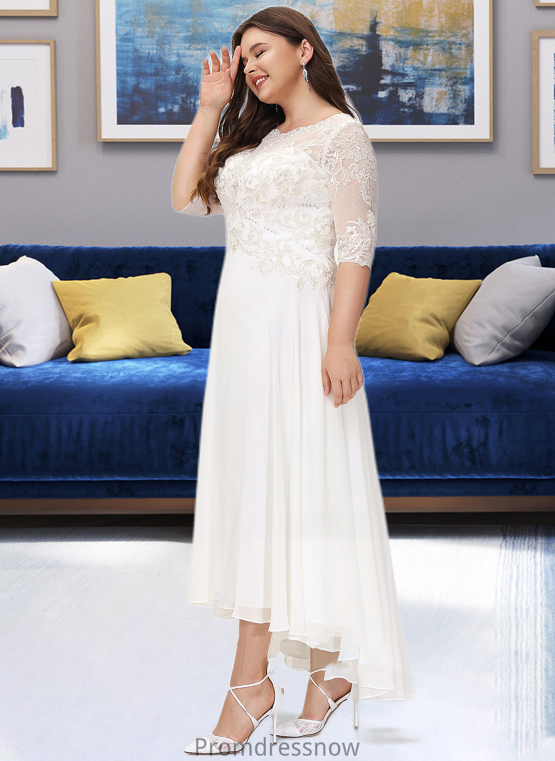 Ayana A-Line Scoop Neck Asymmetrical Chiffon Wedding Dress With Beading Sequins HPP0013686