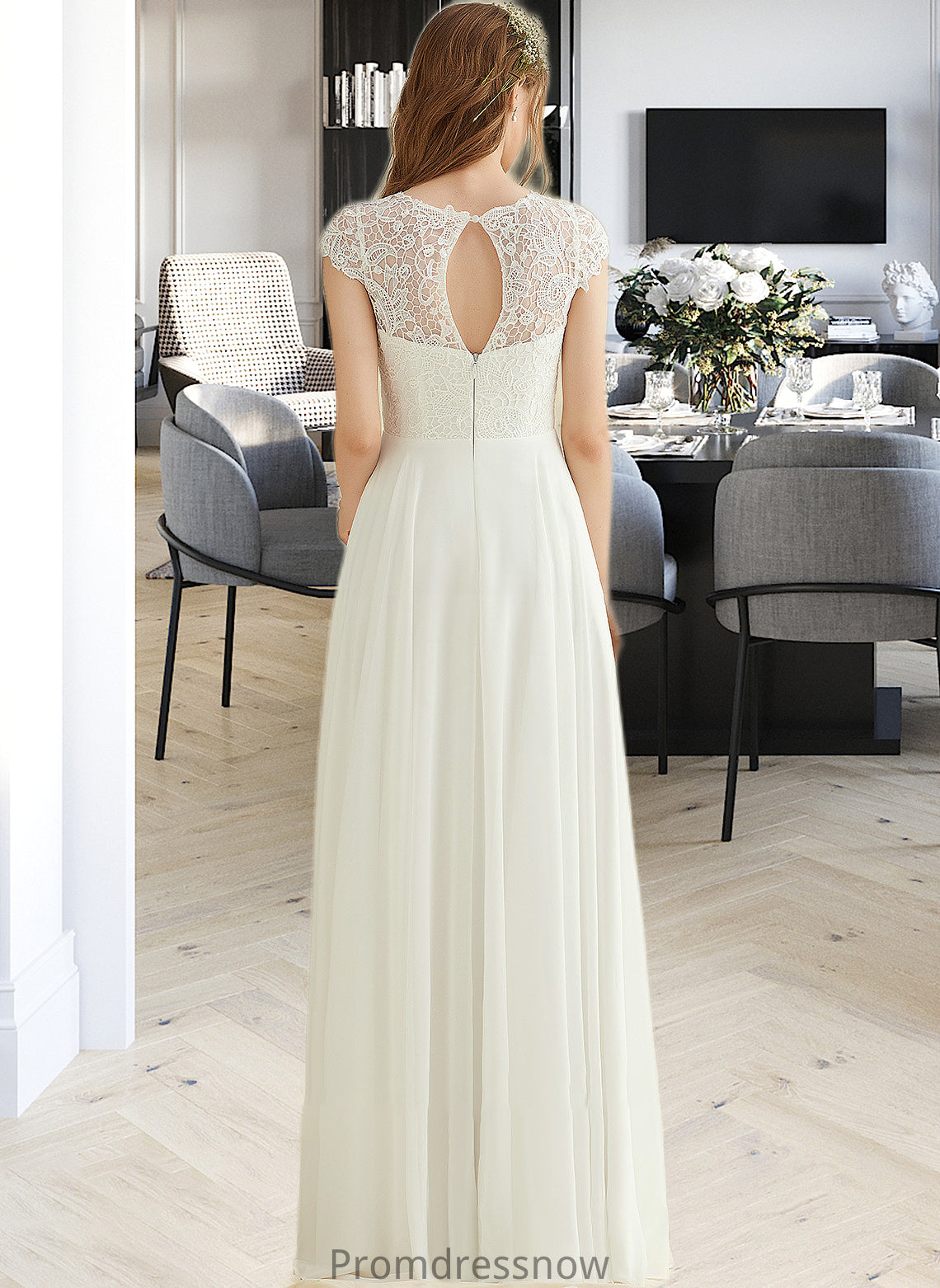 Sophie A-Line Floor-Length Chiffon Lace Wedding Dress HPP0013687