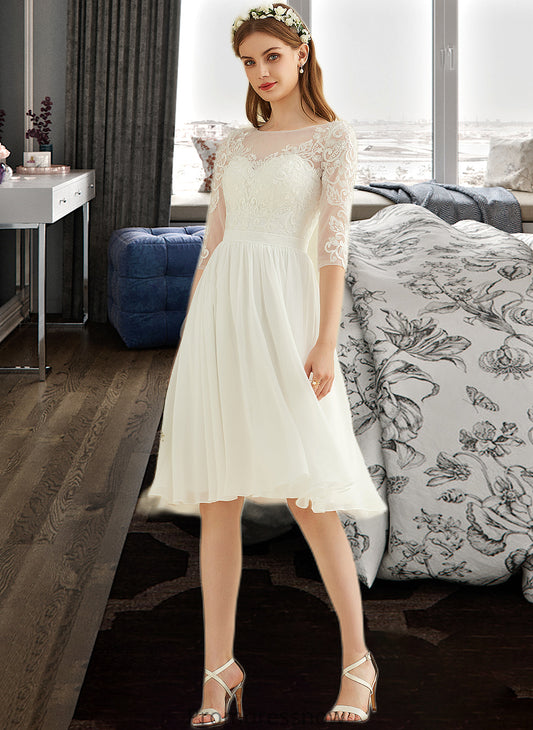 Mariela A-Line Knee-Length Chiffon Lace Wedding Dress With Sequins HPP0013689