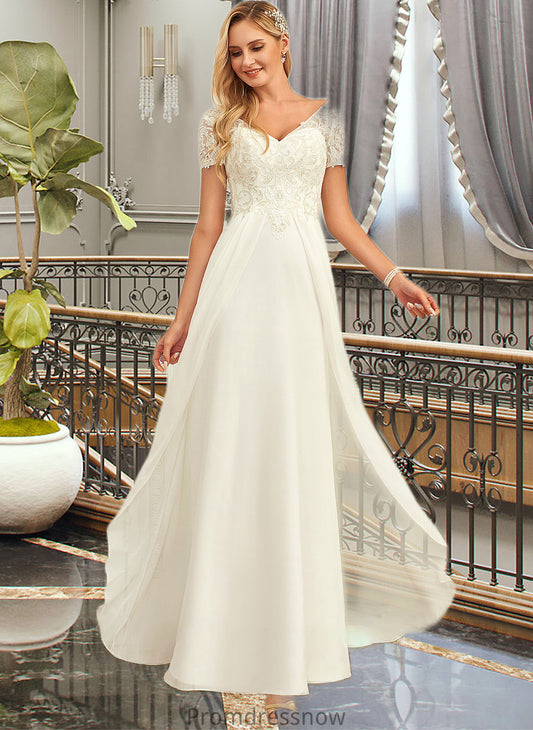 Cristina A-Line V-neck Floor-Length Chiffon Lace Wedding Dress With Lace HPP0013691