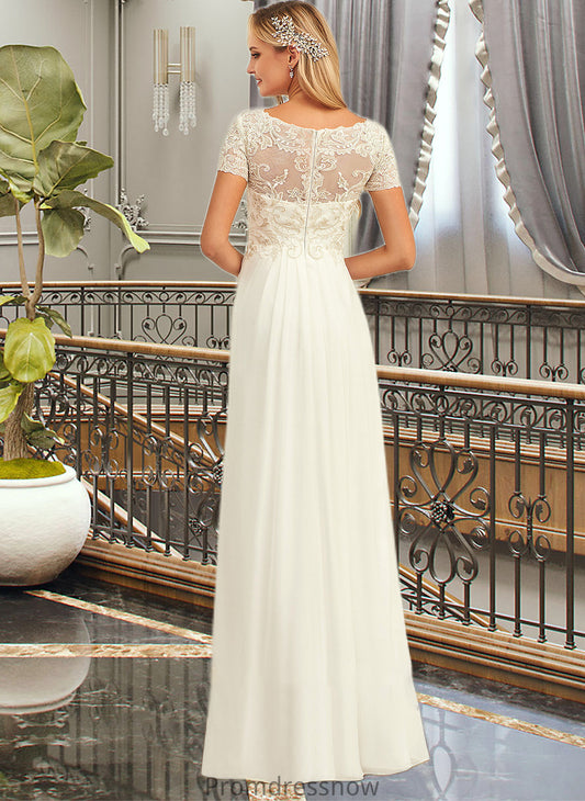 Cristina A-Line V-neck Floor-Length Chiffon Lace Wedding Dress With Lace HPP0013691