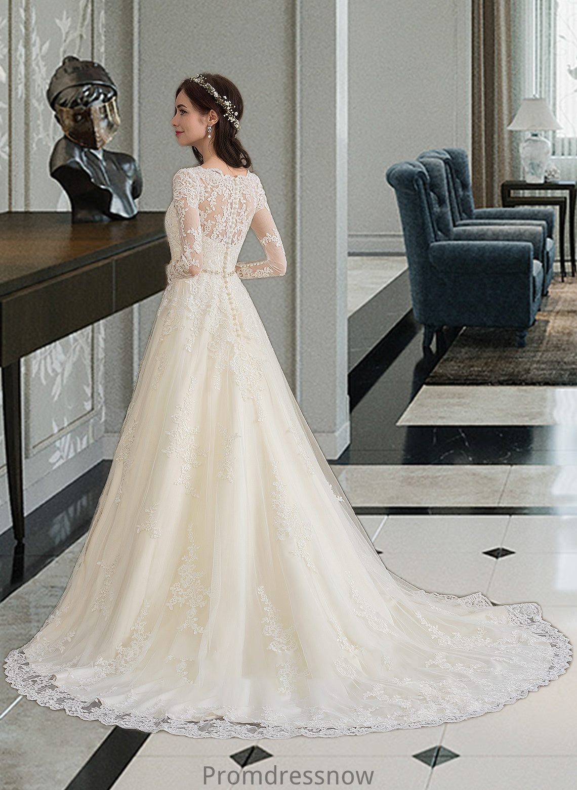 Peggie Ball-Gown/Princess V-neck Chapel Train Tulle Wedding Dress With Beading Sequins HPP0013695