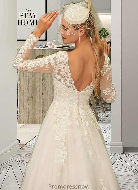 Heaven Ball-Gown/Princess V-neck Sweep Train Tulle Lace Wedding Dress HPP0013698