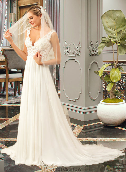 Nayeli A-Line V-neck Court Train Chiffon Wedding Dress HPP0013701