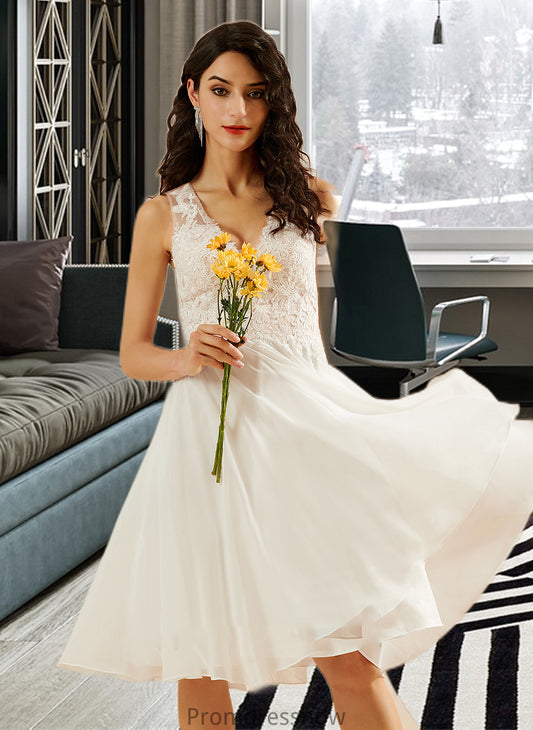 Kathleen A-Line V-neck Knee-Length Wedding Dress With Lace Sequins HPP0013703