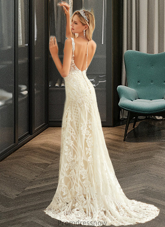 Ximena Trumpet/Mermaid V-neck Court Train Tulle Lace Wedding Dress HPP0013708