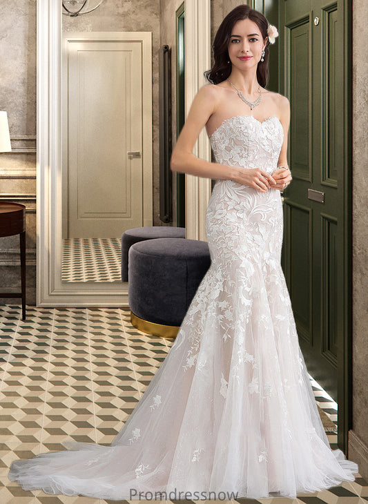 Hilary Trumpet/Mermaid Sweetheart Court Train Tulle Lace Wedding Dress HPP0013710