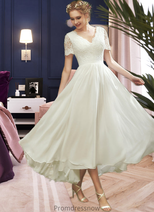 Zoey A-Line V-neck Asymmetrical Wedding Dress With Lace HPP0013712