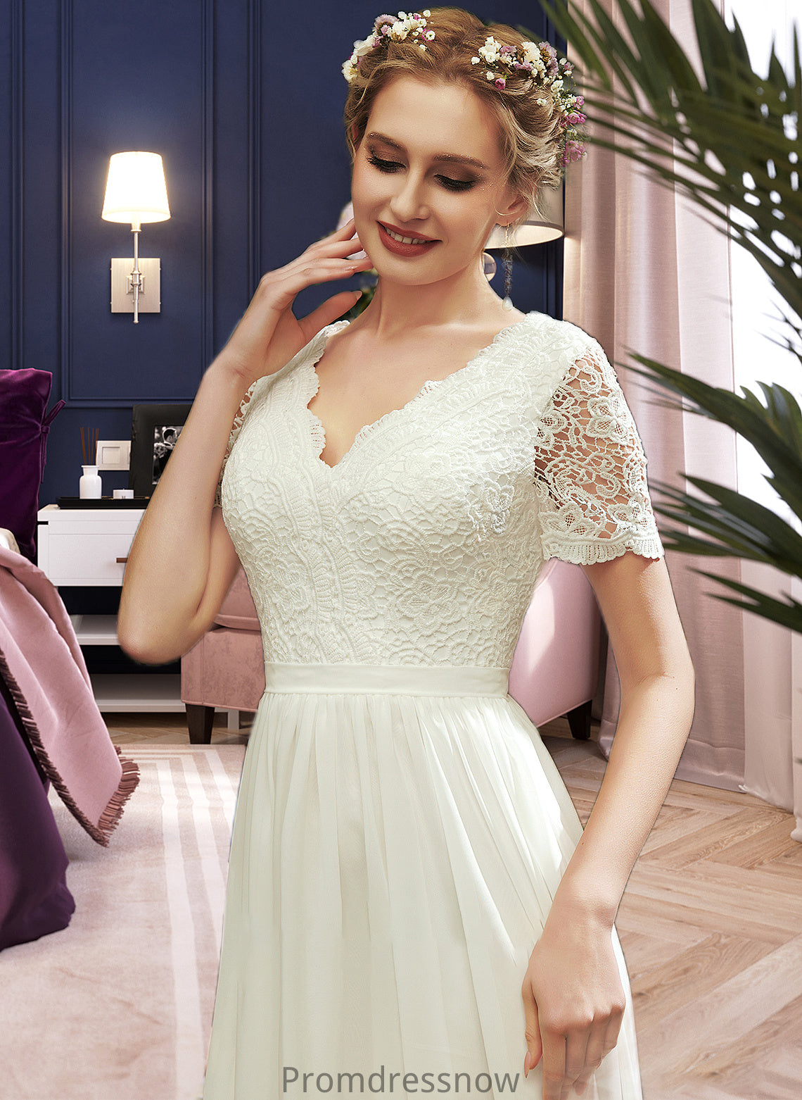 Zoey A-Line V-neck Asymmetrical Wedding Dress With Lace HPP0013712