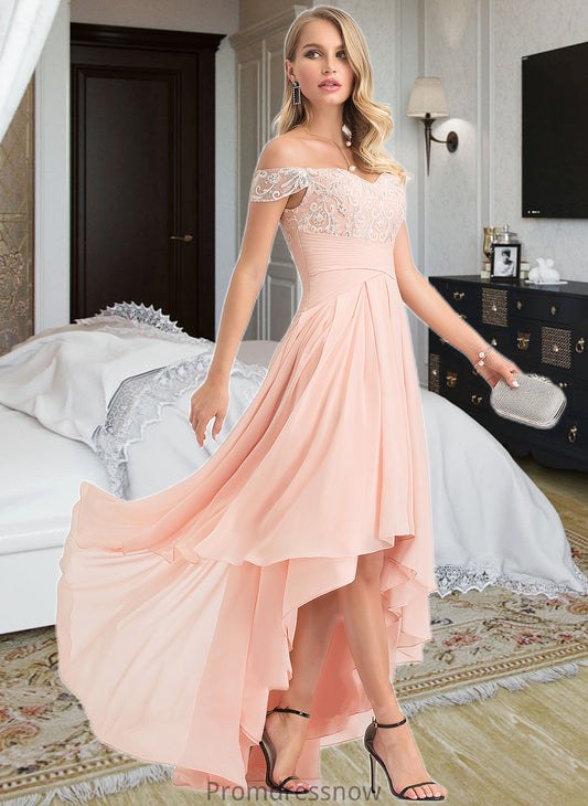 Sara A-Line Off-the-Shoulder Asymmetrical Chiffon Wedding Dress With Sequins HPP0013713