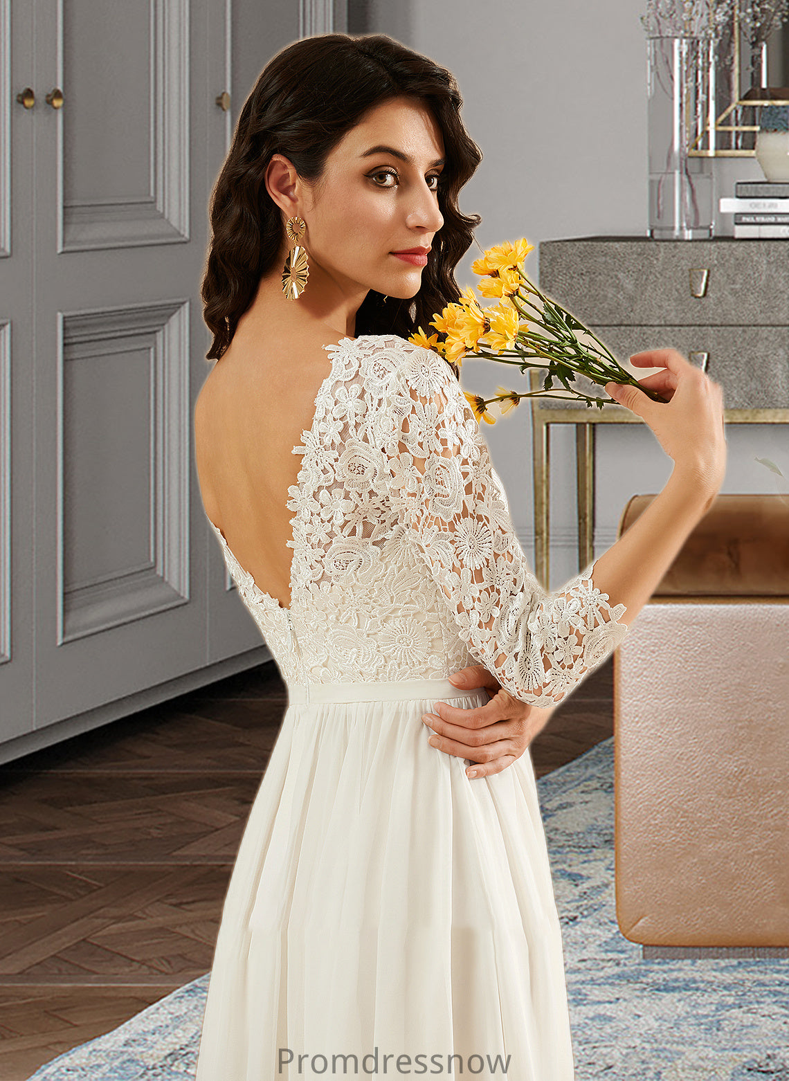 Everly A-Line Sweep Train Wedding Dress With Lace HPP0013715