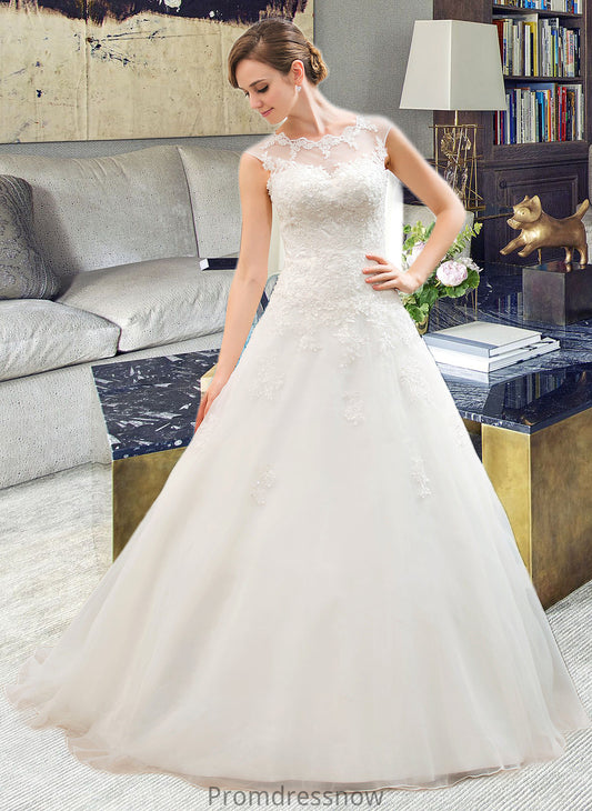 Leticia Ball-Gown/Princess Illusion Sweep Train Organza Tulle Wedding Dress With Beading Sequins HPP0013719