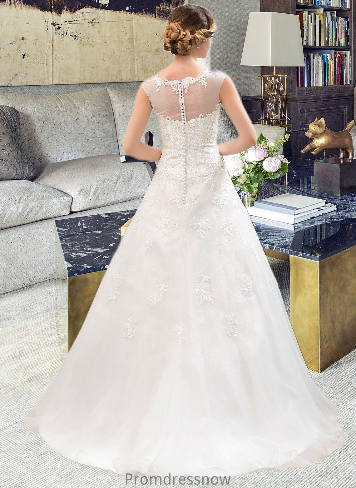 Leticia Ball-Gown/Princess Illusion Sweep Train Organza Tulle Wedding Dress With Beading Sequins HPP0013719