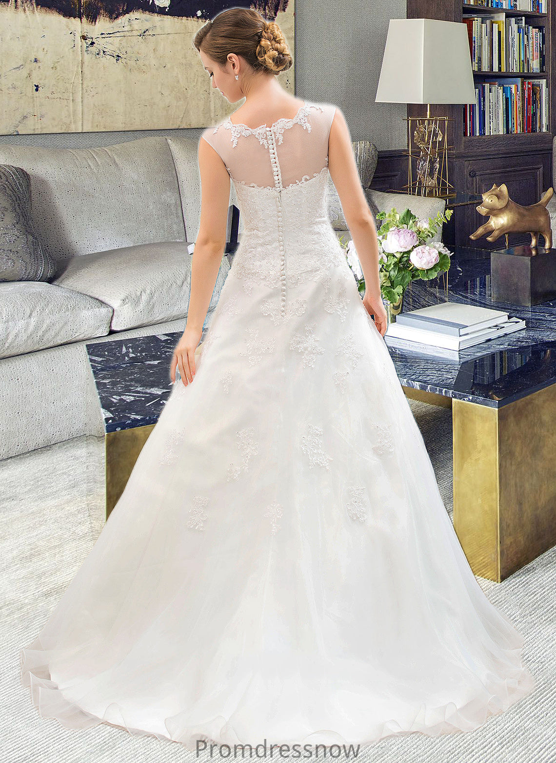 Leticia Ball-Gown/Princess Illusion Sweep Train Organza Tulle Wedding Dress With Beading Sequins HPP0013719