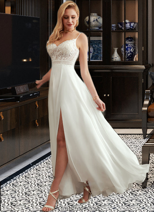 Liberty A-Line V-neck Floor-Length Wedding Dress With Split Front HPP0013721