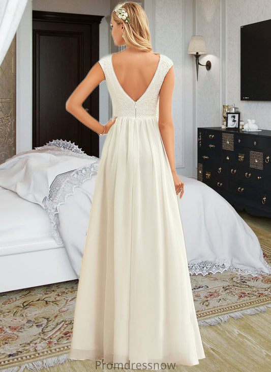 Janice A-Line V-neck Floor-Length Chiffon Lace Wedding Dress HPP0013722