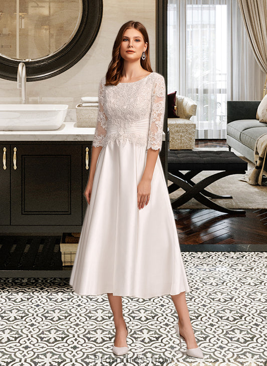 Azaria A-Line Scoop Neck Tea-Length Wedding Dress With Pockets HPP0013723