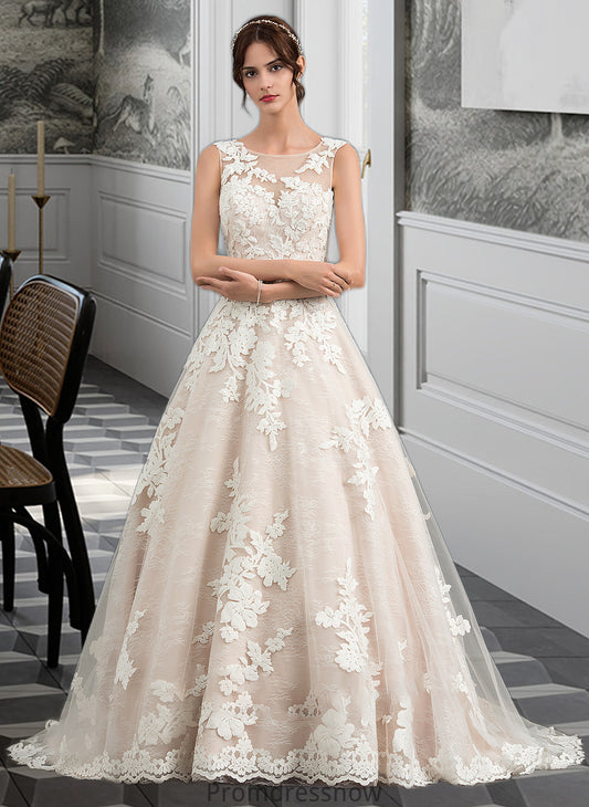 Zariah Ball-Gown/Princess Illusion Court Train Tulle Wedding Dress With Beading Sequins HPP0013724