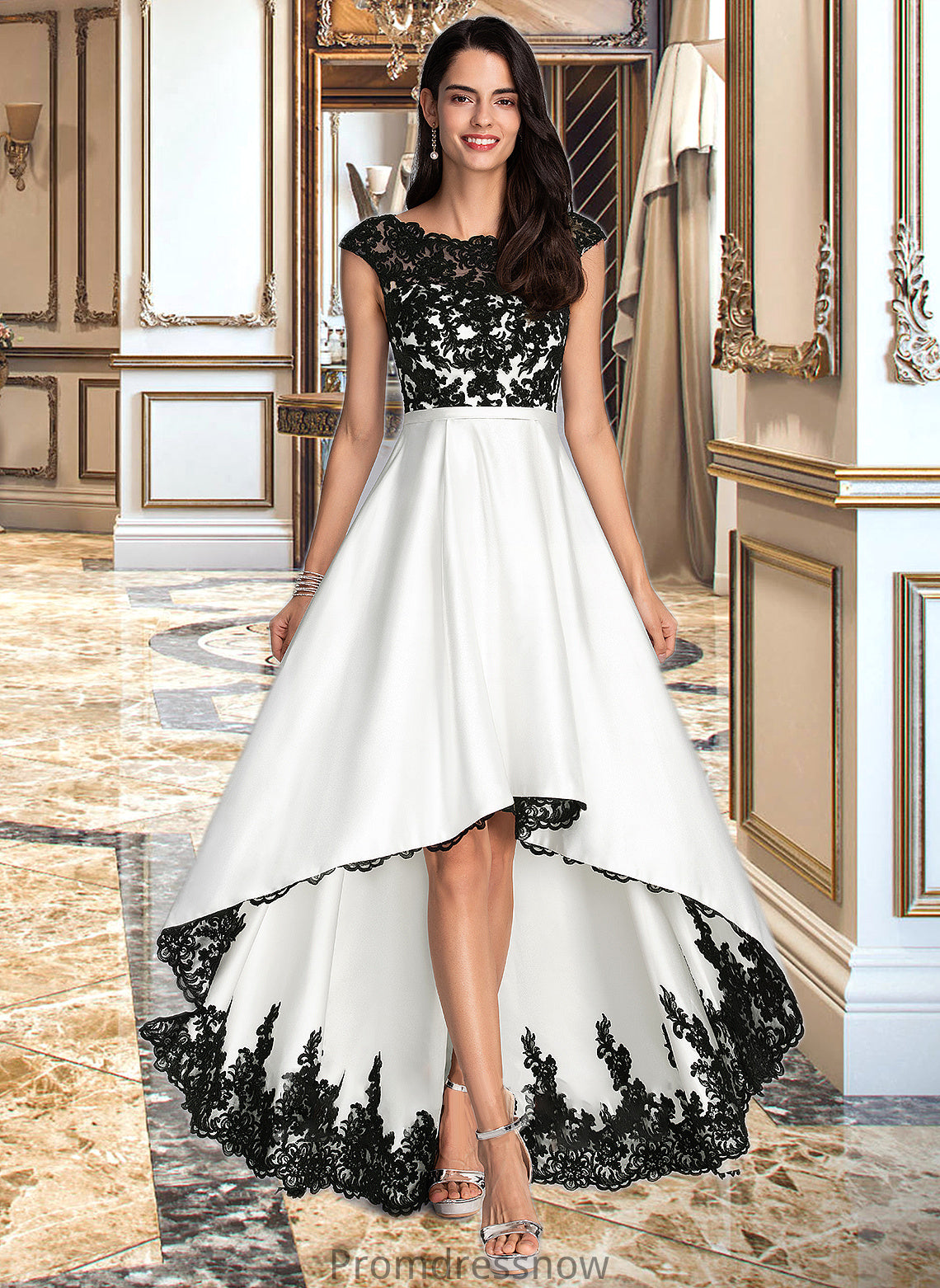 Kadence Ball-Gown/Princess Scoop Neck Asymmetrical Satin Wedding Dress HPP0013728