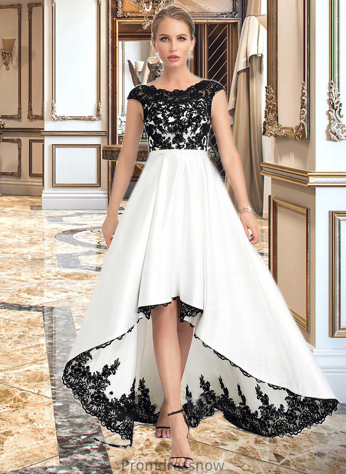 Kadence Ball-Gown/Princess Scoop Neck Asymmetrical Satin Wedding Dress HPP0013728