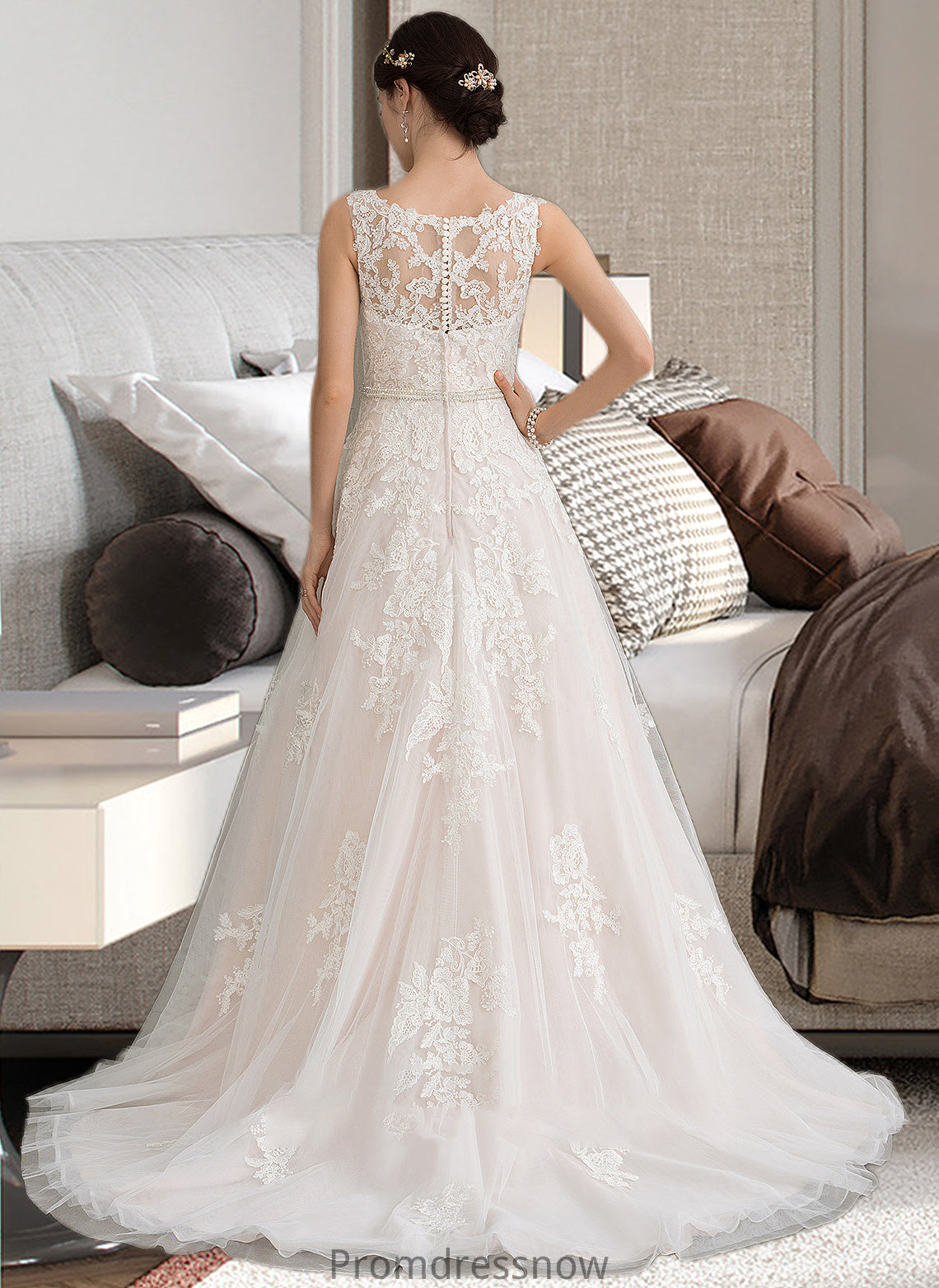 Stacy Ball-Gown/Princess Scoop Neck Court Train Tulle Wedding Dress With Beading Sequins HPP0013730