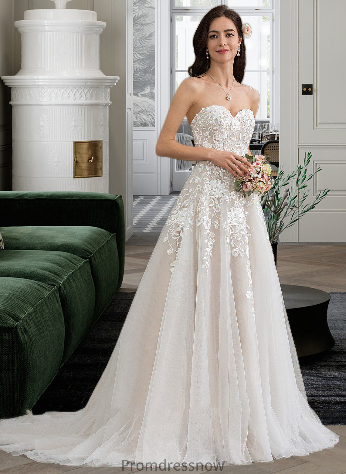 Muriel Ball-Gown/Princess Sweetheart Court Train Tulle Wedding Dress HPP0013732