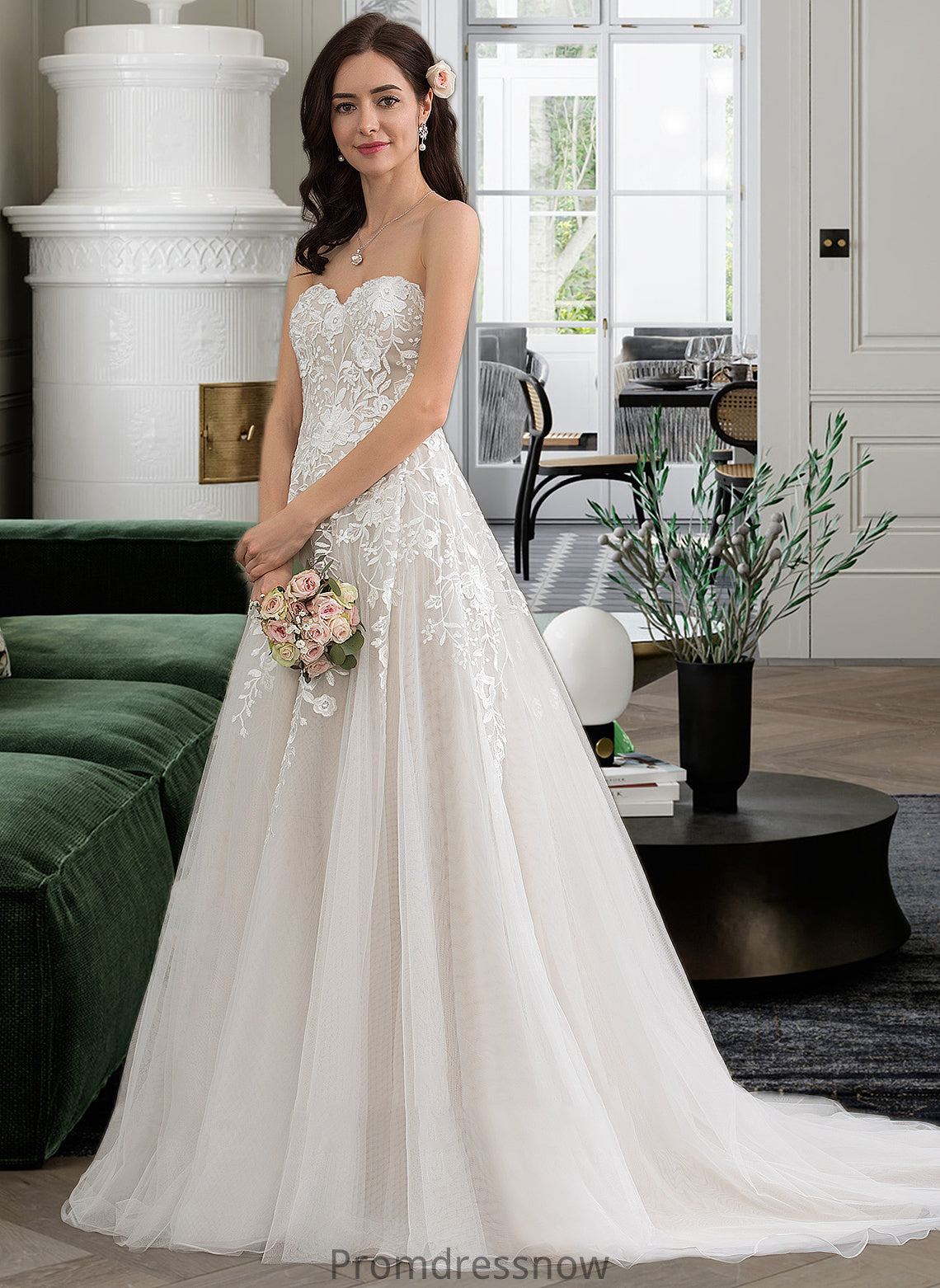 Muriel Ball-Gown/Princess Sweetheart Court Train Tulle Wedding Dress HPP0013732