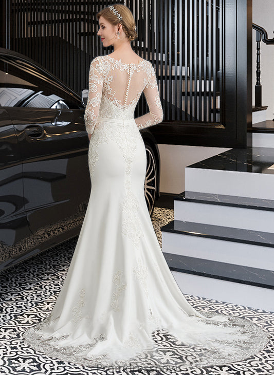 Genesis Trumpet/Mermaid Illusion Chapel Train Stretch Crepe Wedding Dress With Lace HPP0013740