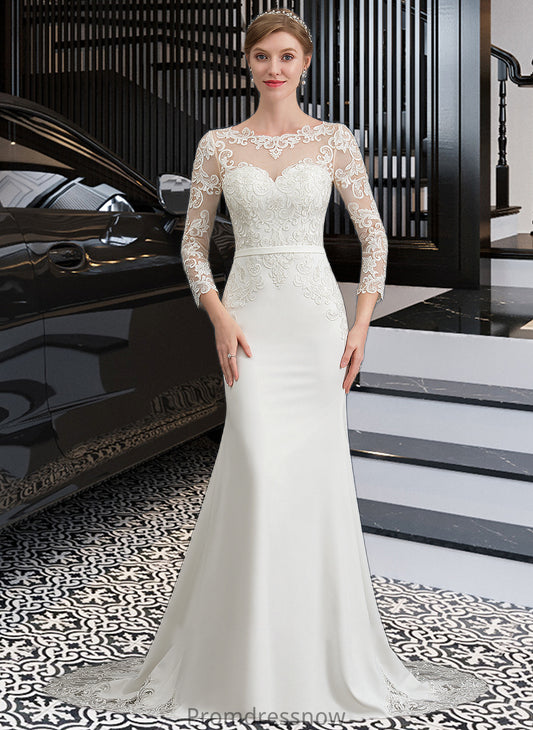 Genesis Trumpet/Mermaid Illusion Chapel Train Stretch Crepe Wedding Dress With Lace HPP0013740