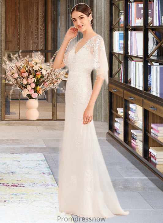 Abagail Trumpet/Mermaid V-neck Court Train Wedding Dress With Sash HPP0013744