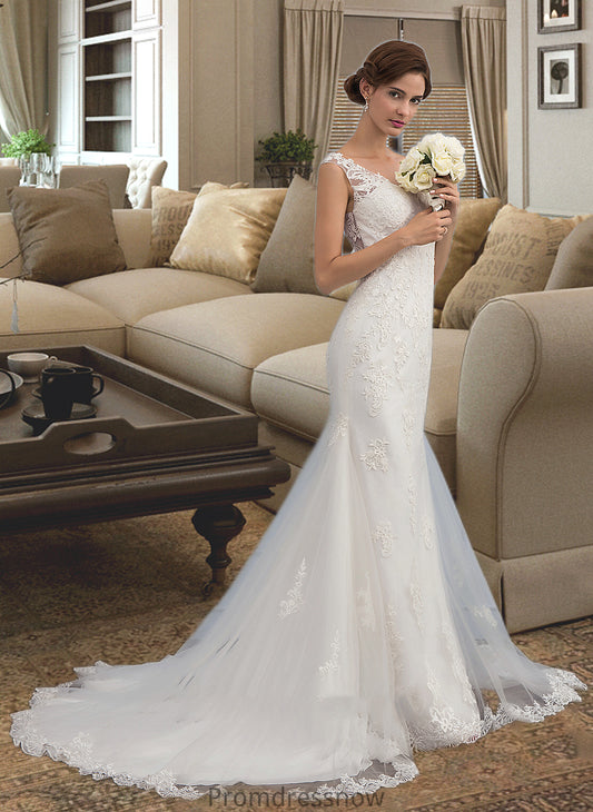 Norah Trumpet/Mermaid V-neck Court Train Tulle Wedding Dress HPP0013758