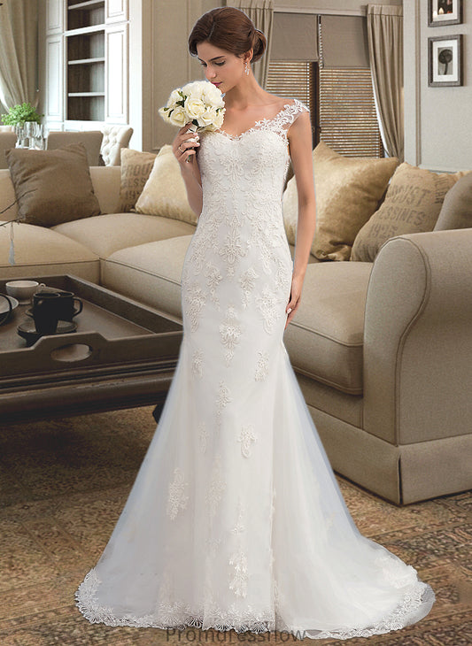 Norah Trumpet/Mermaid V-neck Court Train Tulle Wedding Dress HPP0013758