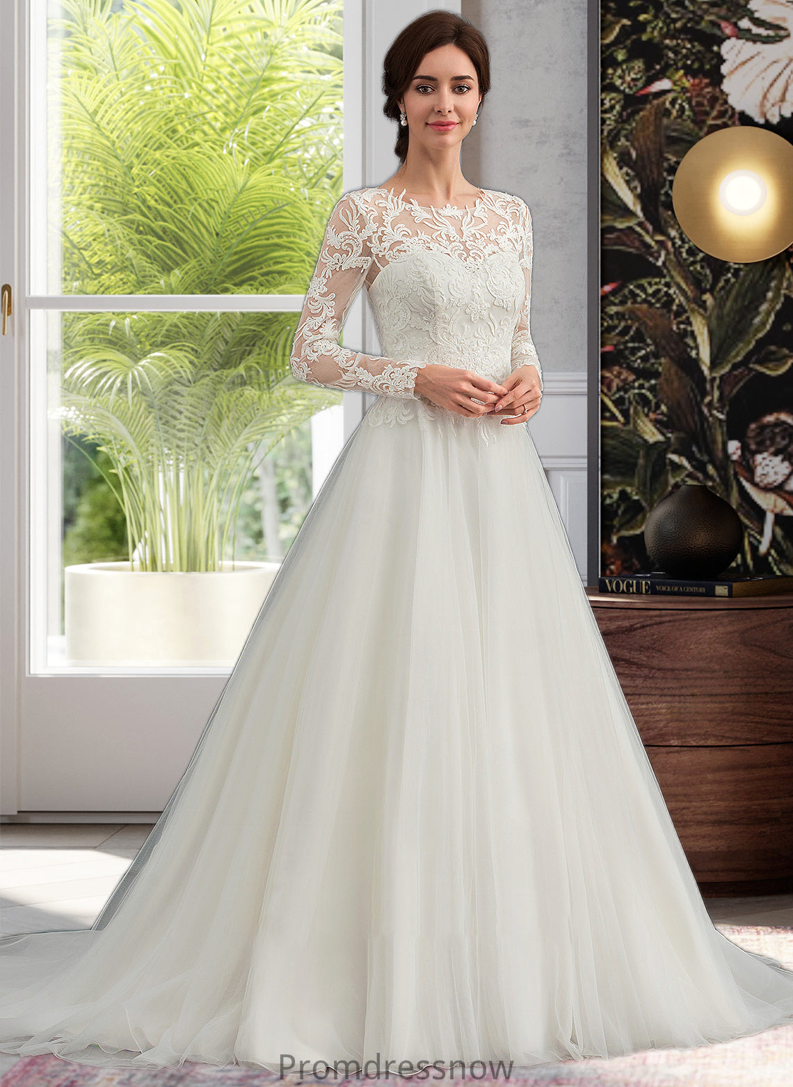 Bryanna Ball-Gown/Princess Scoop Neck Sweep Train Tulle Wedding Dress HPP0013759