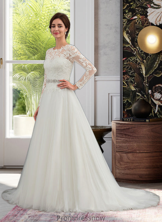 Bryanna Ball-Gown/Princess Scoop Neck Sweep Train Tulle Wedding Dress HPP0013759