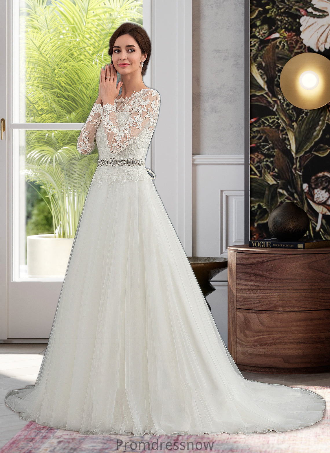 Bryanna Ball-Gown/Princess Scoop Neck Sweep Train Tulle Wedding Dress HPP0013759