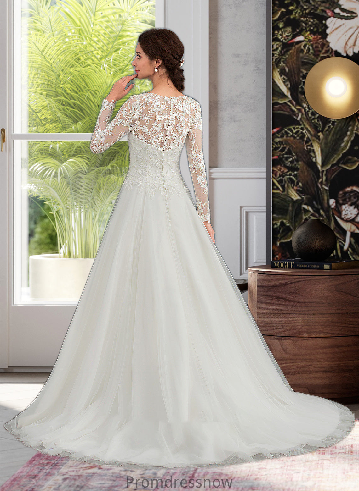 Bryanna Ball-Gown/Princess Scoop Neck Sweep Train Tulle Wedding Dress HPP0013759