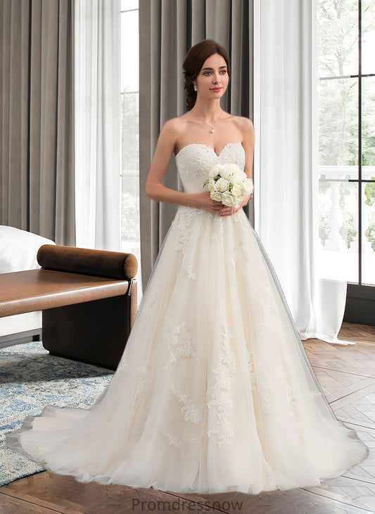 Uerica Ball-Gown/Princess Sweetheart Court Train Tulle Wedding Dress With Ruffle Beading HPP0013766